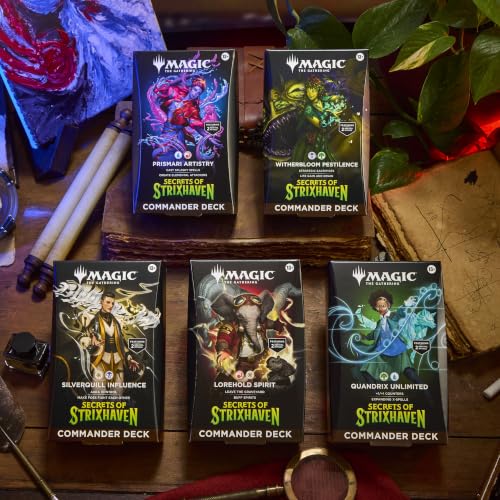 Image of Magic: The Gathering Secrets of Strixhaven Commander Deck Bundle - Includes All 5 Decks (Silverquill Influence, Prismari Artistry, Witherbloom Pestilence, Lorehold Spirit, Quandrix Unlimited)