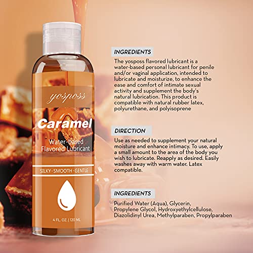 Caramel Flavored Water Based Lubricant For Men Women Couples, 4 Fl.oz Personal Lube Silky Smooth Long-Lasting Lubricant For Massage, Sugar Free Non-Sticky Natural Lube For Women #TOP5