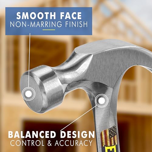 Image of ESTWING Curved Claw Hammer - 20 oz USA Made Curved Claw Hammer with Forged Steel Construction & Hi-Vis Orange Shock Reduction Grip - EO-20C