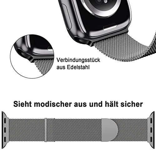 Ersatzarmband Kompatibel mit Apple Watch Armband 46mm 45mm 44mm 49mm 42mm Damen/Herren, Dual Magnetisch Einstellbar Armbänder für iWatch SE Series 10 9 8 7 6 5 4 3 2 1, Graphit Edelstahl Metall – Bild 3