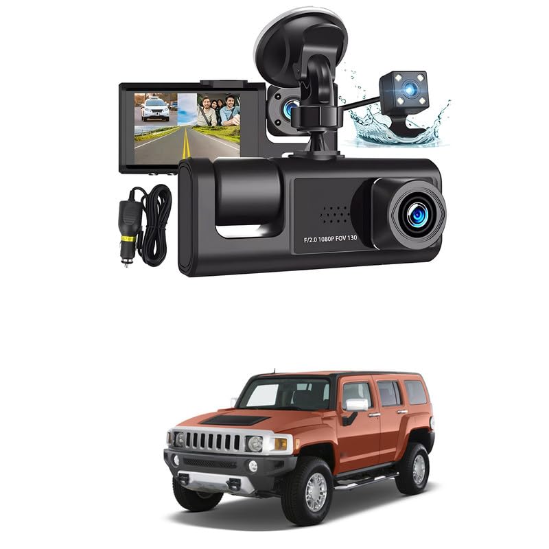 Image of Universal 3 Channel Dash Cam Front and Rear Inside, 1080P Dash Camera for Cars, Dashcam Three Way Triple Car Camera with IR Night Vision, Loop Recording Comfortable with Hum-mer H-2