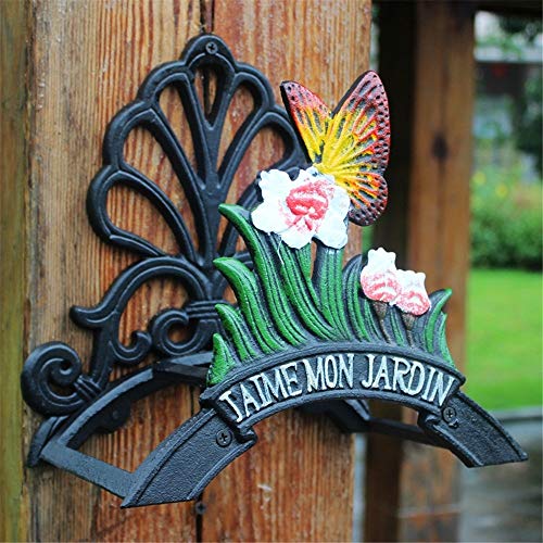Chengdaorong Iron Hose Holder Antique Garden Yard Decorative Cast Iron Hose Hook Butterfly Water Pipe Holds Rack Wall Hose Hanger Reel With Welcome Sign Decorative Indoor Outdoor Hose Rack Reel