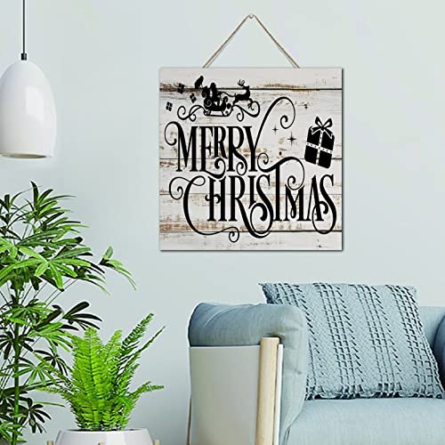 Plaque murale en bois Merry Christmas 30x30 cm décor chrétien