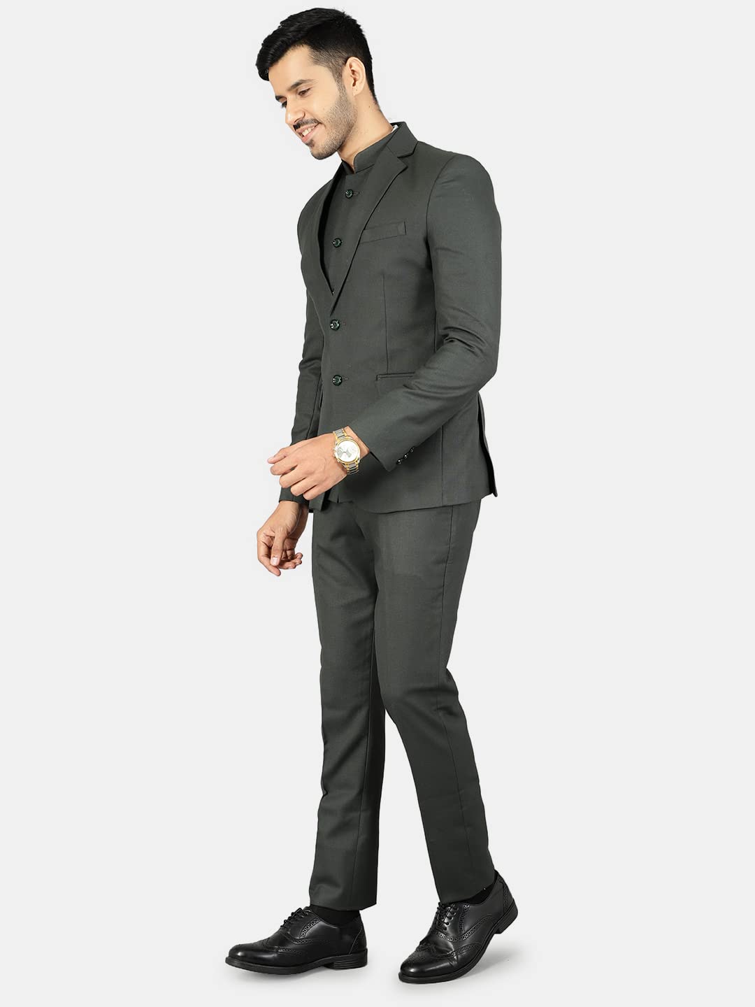 WINTAGE Mens Polyester Cotton Plain Green Three Piece Suit : 38/ S - Image 2 thumbnail