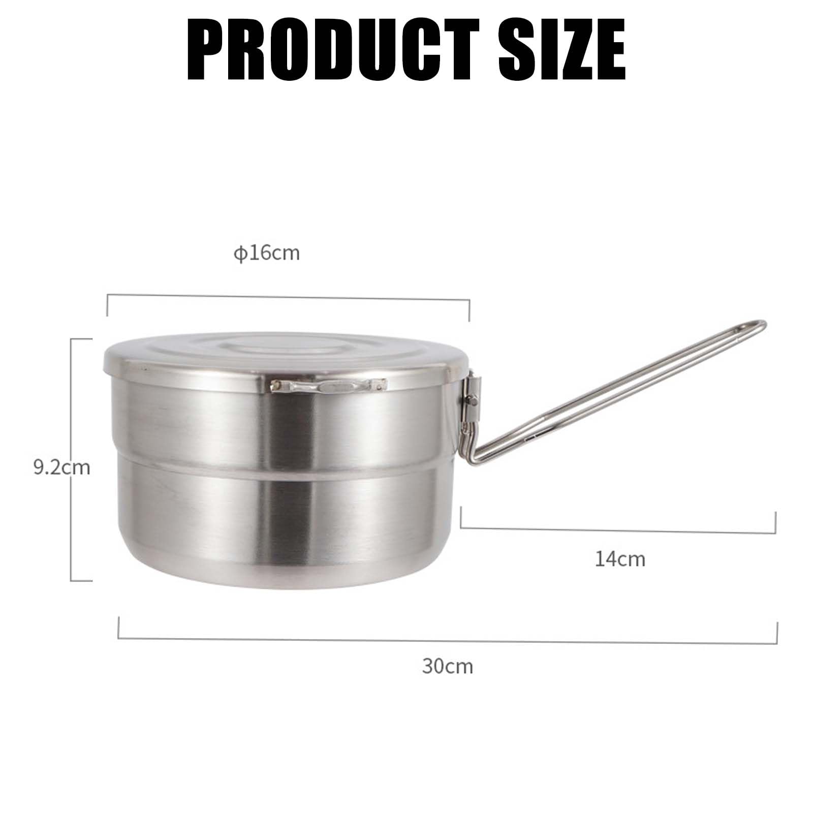 Set di stoviglie da campeggio, in acciaio inox, 1,5 l, con coperchio e manico pieghevole, per campeggio, escursioni, picnic