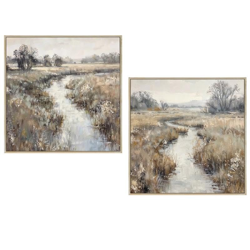 Tableaux sur toile décoratifs blanc vert beige avec cadre bois naturel 40x40 cm Bestpricepictures