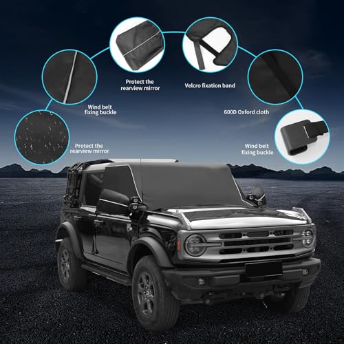 Image of Z8 Windshield Cover for Ice and Snow,Ford Bronco 600D Windshield Snow Cover with Side Mirror Cover Winter Frost Hail Protector Windshield Accessories(Not Fit Bronco Sport /Everglades)