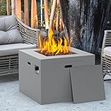 32 Inch Outdoor Fire Pit Table, 50,000 BTU Square Propane Fire Pit with Lid, Lava Rocks, Weatherproof Cover, Alloy Steel Gas Fire Pits for Outside Patio, CSA Certified, Gray
