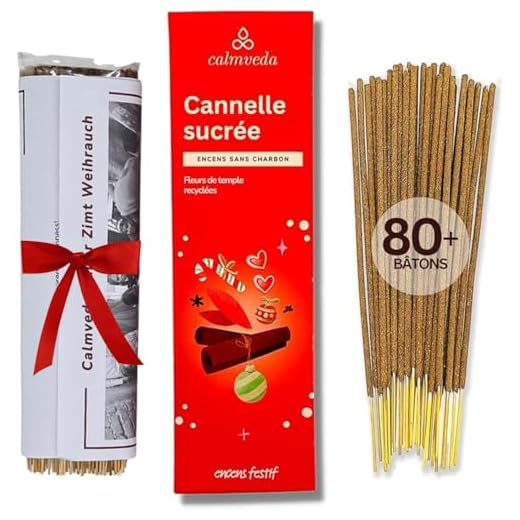 CALMVEDA, Encens Cannelle Candy - (80 piÃ¨ces) Baton encens Naturel sans Charbon, fabriquÃ©s Ã  partir de Fleurs recyclÃ©es | Brule encens Non Toxiques |