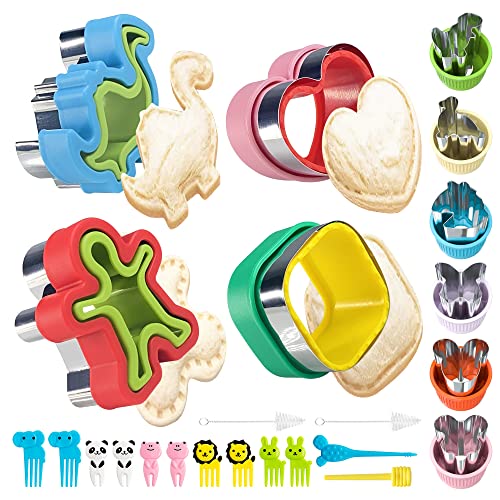 Cortador de Galletas Sándwich 24 Piezas, Moldes Galletas Acero Inoxidable, Cortador de Sándwich de Frutas Vegetales y Sellador para Niños, Accesorios para Lonchera