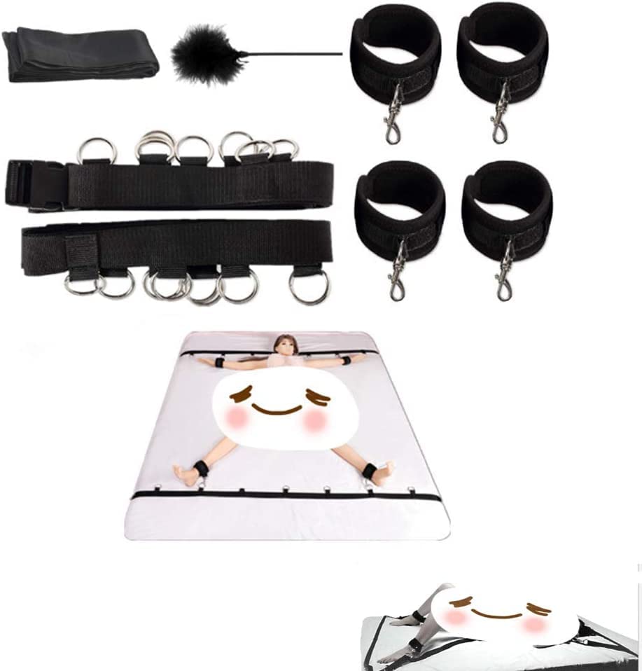 Set letto nero, ritenuta in nylon, aprire entrambe le mani e i piedi con accessori