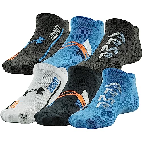 Under Armour Youth Essential Lite No Show Socks, 6-Pairs, Cosmic Blue/Black Assorted, Medium
