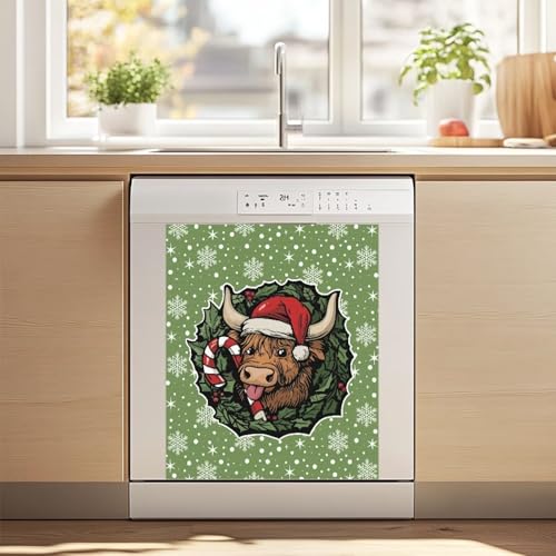 Cxdvotvy Cubierta magnética para lavavajillas, diseño de copo de nieve de ganado de las tierras altas, cubierta para puerta de lavavajillas, refrigerador, cubierta de panel para cocina, 21.65 x 26