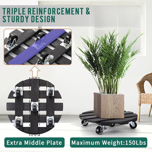 Zxzyhfty WOODEN PLANT STAND WITH WHEELS 001 Round Wooden Plant Stand With Wheels, 2 Packs Rolling Plant Stand With 360°Lockable Wheels For Vertical Garden Towers, Vertical Planting Tanks, Plant Pots thumb #2