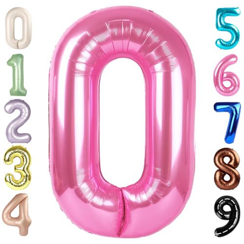 Image of Number 0 Balloon Birthday Decorations, 40In Pink Balloons for Party | Eye-catching Appearance, Perfect Decorative Centerpieces, Convenient Self-sealing Structure, Widely for Various Occasions