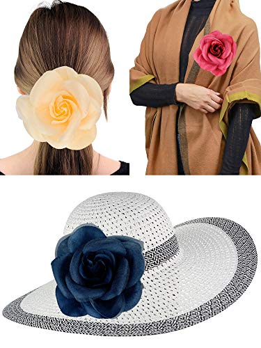 Image of Women's Multifunction Rose Flower Sheer Petal Brooch Pin Hair Tie Clip