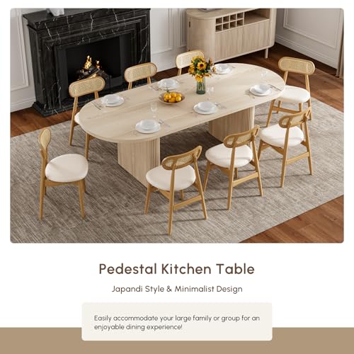 Image of homary Oval Extendable Dining Table 79 inch-94 inch, Japandi Wooden Dining Table for 6-10, Solid Wood Kitchen & Dining Room Table with Double Pedestal Base (Table Only)