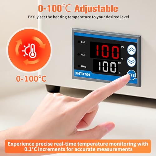 300W Digitales Labor Wasserbad – Laborwasserbad mit Edelstahl-Innenbehälter und Rundum-Heizung, Wasserbad Topf mit Timerfunktion und Wasserlos-Schutz für Labor und Forschung