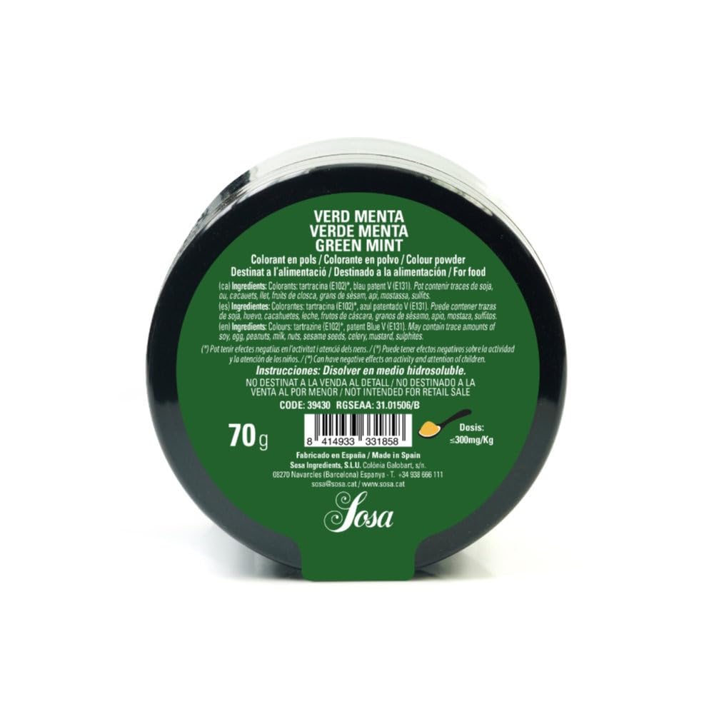 SOSA Colorante verde menta idrosolubile – formato 70 g – uso alimentare professionale