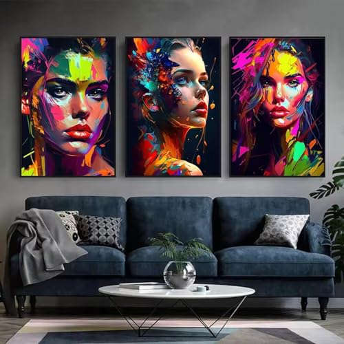 Affiches abstraites colorées de femme pour déco salon moderne