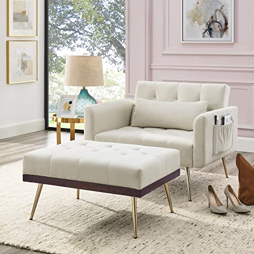 MWrouqfur Velvet 2 in 1 Chaise Lounge Chair Indoor with Ottoman,Modern Sofa Bed with 3 Reclining Angles,Armrests,Convertible Sleeper Chair Bed for Living Room Bedroom Apartments Office (Beige) MWrouqfur Velvet 2 in 1 Chaise Lounge Chair Indoor with Ottoman,Modern Sofa Bed with 3 Reclining Angles,Armrests,Convertible Sleeper Chair Bed for Living Room Bedroom Apartments Office (Beige)