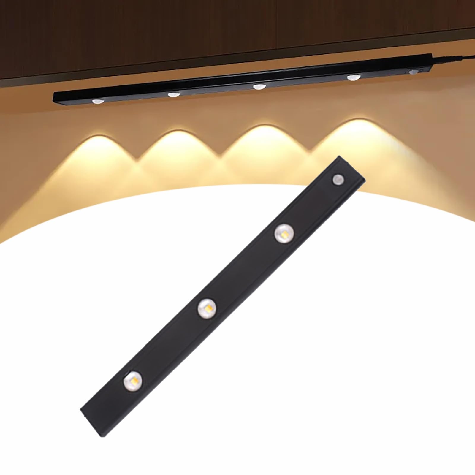 Motion Sensor Cabinet Lights, 120° Sensing Angle Wireless Under Cabinet Light with Magnetic Strip, LED Closet Lights Portable Led Under-Cabinet Lighting for Wardrobe Cabinet Stairs ( Color : Black , S