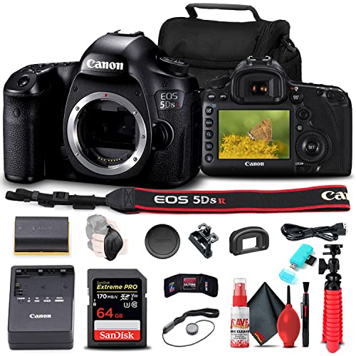 Canon EOS 5DS R DSLR Camera (Body Only) (0582C002) + 64GB Memory Card + Card Reader + Case + Flex Tripod + Hand Strap + Cap Keeper + Memory Wallet + Cleaning Kit