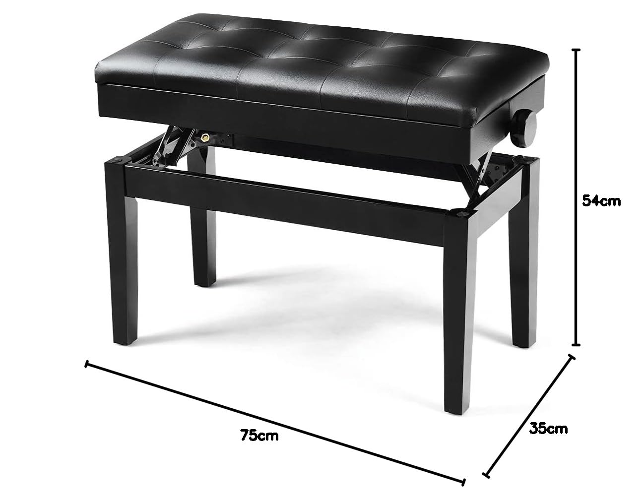 RELAX4LIFE Panca Sgabello Panca per Pianoforte con Contenitore, Altezza Regolabile da 45 a 54 CM, Legno Massello e Similpelle, Portata Massima 200 kg, Nero, Design Elegante