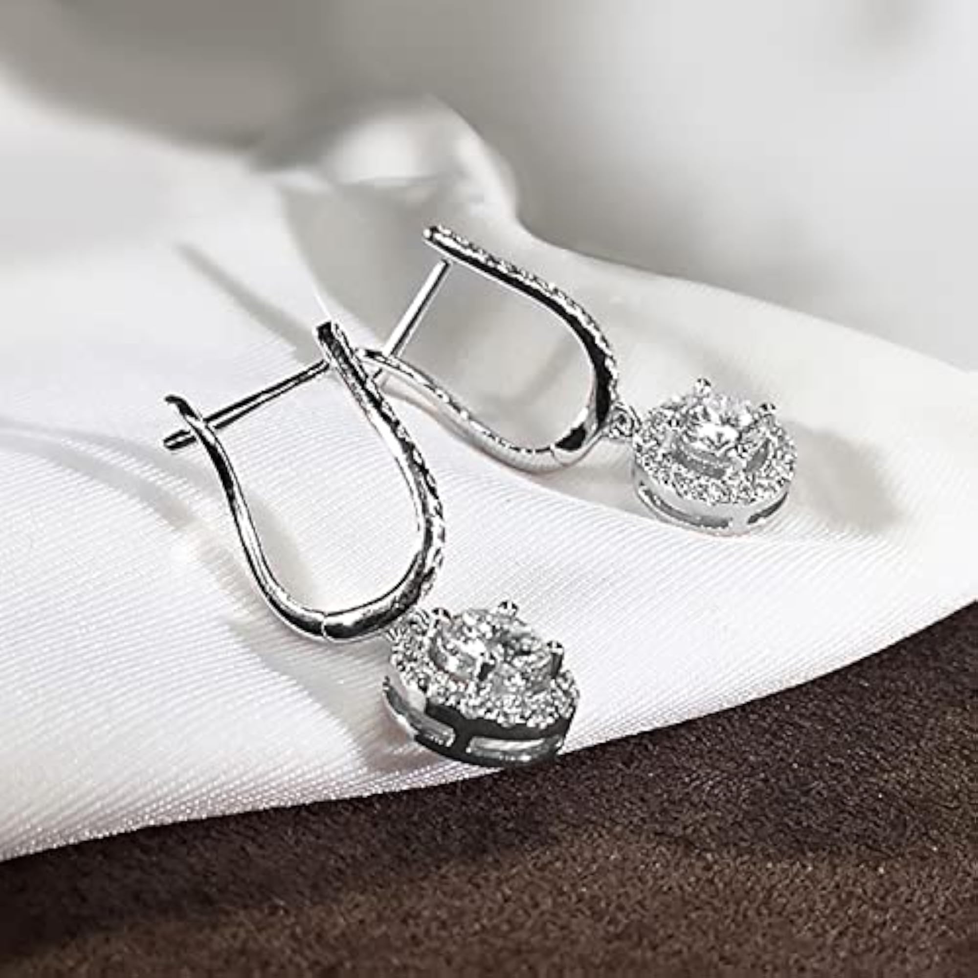 Women's American Diamond Studded Silver Plated Hoop Drop Earrings