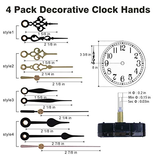 Emoon 2 Pack Clock Movement Mechanism With 4 Pairs Of Short Hands Battery Silent Sweep Operated Quartz Clock Motor Kit Diy Repair Parts Replacement, 3/4 Inch Total Shaft Length #TOP4