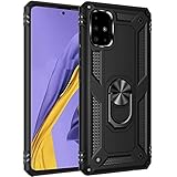 Military Grade Drop Impact Case for Samsung Galaxy A51 4G & M40S - 360 Metal Ring Kickstand Holder, Magnetic Car Mount - Heavy Duty Armor Cover - Black