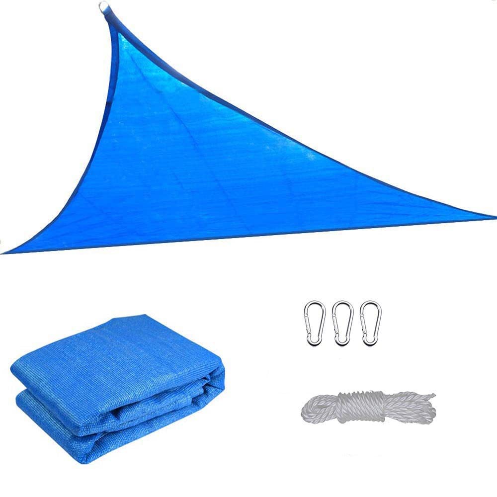 Odporny na promieniowanie UV trójkątny żagiel przeciwsłoneczny, 100% HDPE, do ogrodu, na taras i imprezy, łatwy w instalacji, z liną, 1 x 1 m, niebieski