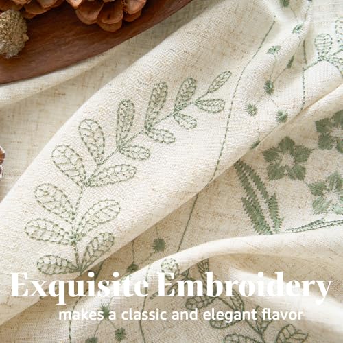 Image of jinchan Green Floral Linen Kitchen Tier Curtains 36 Inch, 2 Panels