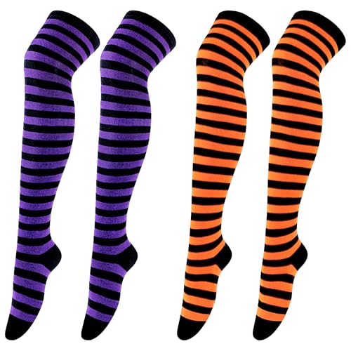 XinblueCo 2pcs Halloween Striped Stockings,Over The Knee Striped Thigh Stockings,Witch Stocking,High Stocking Costume - image 1