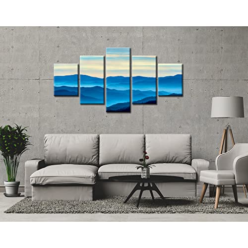 Mountain Canvas Wall Art Great Smoky Mountains National Park Wall Decor Picture Print Nature Landscape Painting Blue Poster Stretched Frame Home Living Room Bedroom Decoration(60X32 Inches) #TOP3