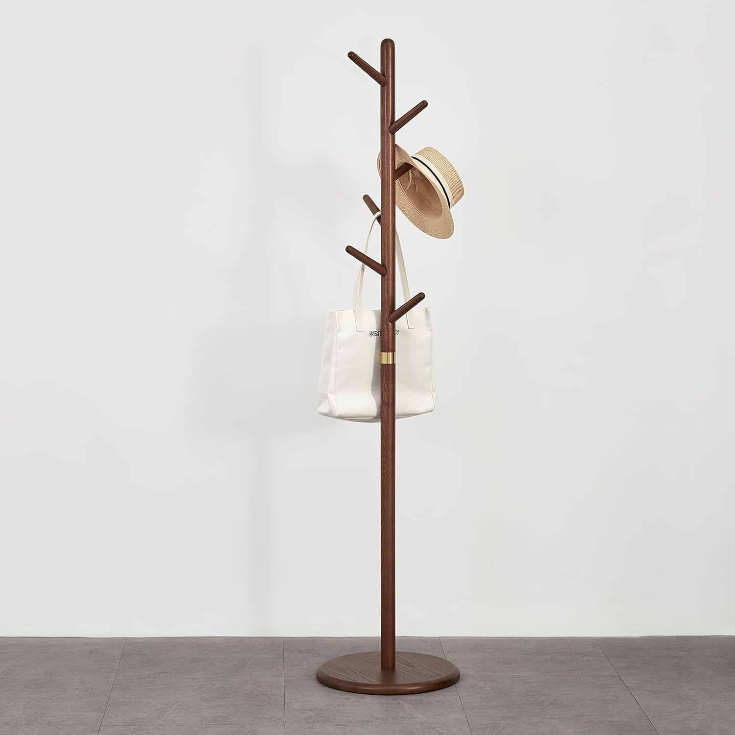 Perchero Nogal Forma Árbol 172Cm 6 Ganchos Base Estable