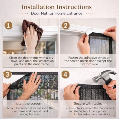 Image of Polyester Magnetic Mosquito Net for Door 210 * 100cm | Mosquito Curtain for All Types & Sizes Door Nets for Mosquitoes Auto-Closing Insect Screen to Keep Mosquitoes Out Black (1, Black, 210 * 90cm)
