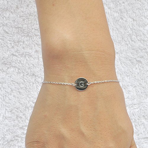 Image of HUAN XUN Stainless Steel Engraved Initial Bracelet Adjustable, 7.87 inch
