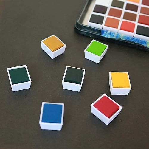 Miniatura 4 de Juego de pintura de acuarela, pigmento sólido de 36 colores en medias sartenes de 0.07 onzas líquidas con paleta de mezcla, kit de pintura de