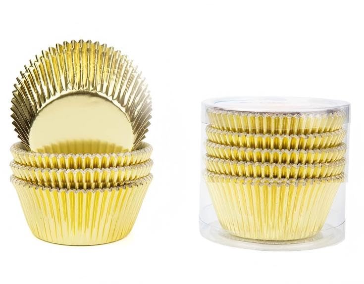 100Pcs Gold Cupcake Cases Foil Cupcake Cases for Baking Muffin Liners Large Capacity Cake Cases Suitable for Party Wedding Christmas Decorations Gold
