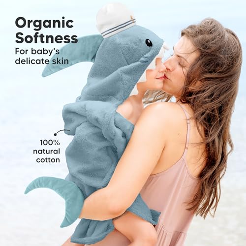 Image of KeaBabies Organic Baby Towel with Hood for Girls, Boys, Soft (Skipper) | Absorbent 100% Cotton Hooded Baby Towels for Newborns, Infants, Large Hooded Bath Towels for Babies, Kids, Toddler 1-3