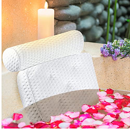 Luxury Bath Pillow for Bathtub - Bath Pillows for Tub Neck and Back Support - Spa Pillow for Bathtub - 4D Air Mesh Bath Pillow with Suction Cups - Hot Tub and Bath Tub Pillow Headrest - Fits all Tubs