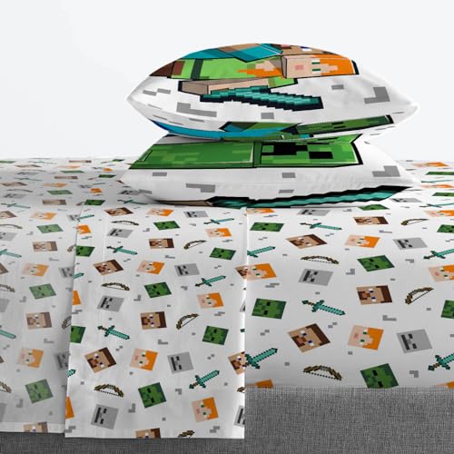 Image of Jay Franco Minecraft Full Comforter Set - 7 Piece Bedding Includes Sheet Set & Pillow Covers - Super Soft Kids Bedding Creeper & Zombie