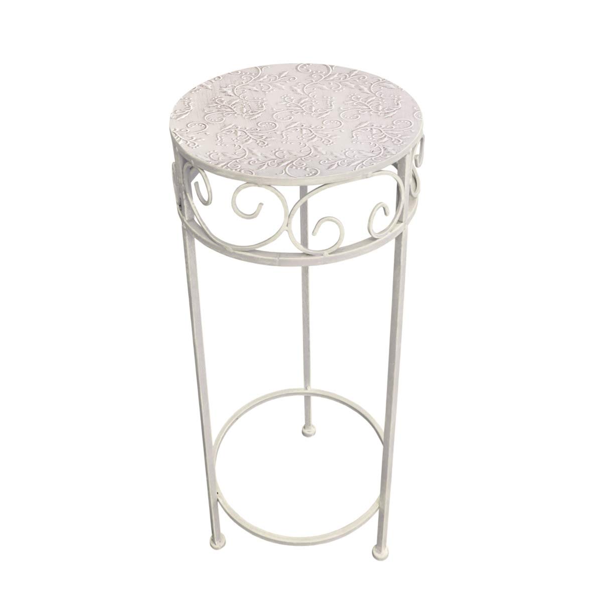 PrimoLiving P-760 Tabouret rond en métal pour fleurs Blanc vieilli Taille M