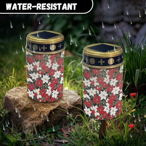Image of Christmas Flower Light for Prayer Cemetery Solar Lights for Grave Cemetery Decor Candle Lamp Waterproof Solar Power Light Eternal Lights 2 Pcs Patriotic Decoration