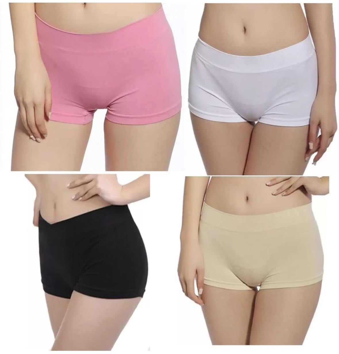 Women's Seamless Boyshort Underwear, Pack of 4, Pink White Black Beige Free Size-picture-51