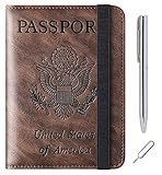 Passport and Vaccine Card Holder Combo Passport Holder Cover Wallet Case Leather Travel Wallet Rfid Blocking for Men Women (Dark Coffee)