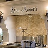 BATTOO Bon Appetit Italian Vinyl Wall Decal for Dining Room Kitchen(Black,10' h x36 w)