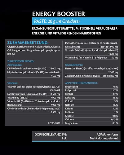 EQUISTRO® Energy Booster | Ergänzungsfuttermittel für Pferde | Hochkonzentrierte Nährstoffe für Ausdauer & Leistungsfähigkeit | Premium Qualität | 20g