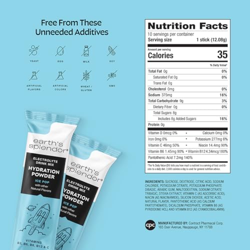 Image of Earth's Splendor Hydration Powder Ice Pop Electrolyte Mix | Hydration Replenish Refresh Electrolytes Daily Energy Support Convenient Drink Mix